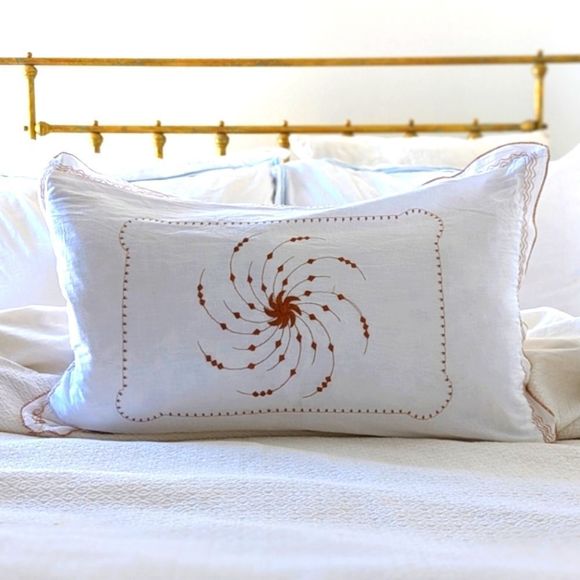 Dainty Embroidered Cotton Sham With Feather Insert - Picture 1 of 4